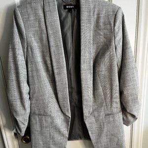 DKNY Women's Size 4 Ruched-Sleeve Open-Front Gray Blazer Workwear professional